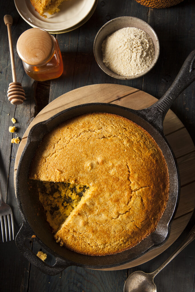 Homemade Southern Style Cornbread in a Skillet