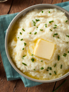 Homemade Organic Mashed Cauliflower with Butter and Chives