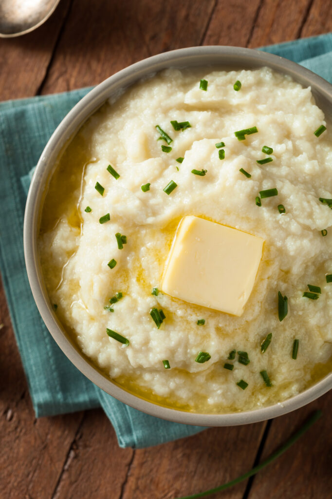 Homemade Organic Mashed Cauliflower with Butter and Chives