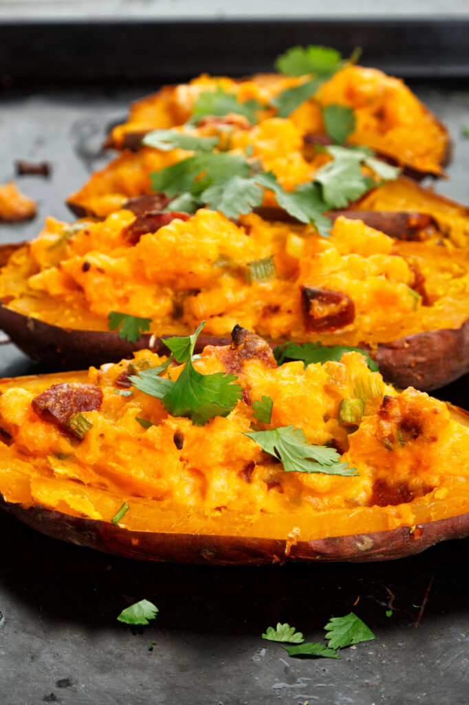 Stuffed sweet potatoes are a great low carb potato substitute