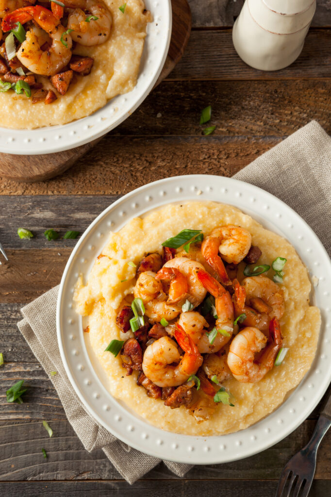 Homemade Shrimp and Grits with Pork and Cheddar