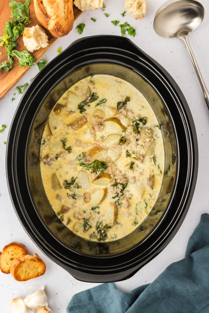 Spicy Italian sausage in Zuppa Toscana slow cooker recipe. 